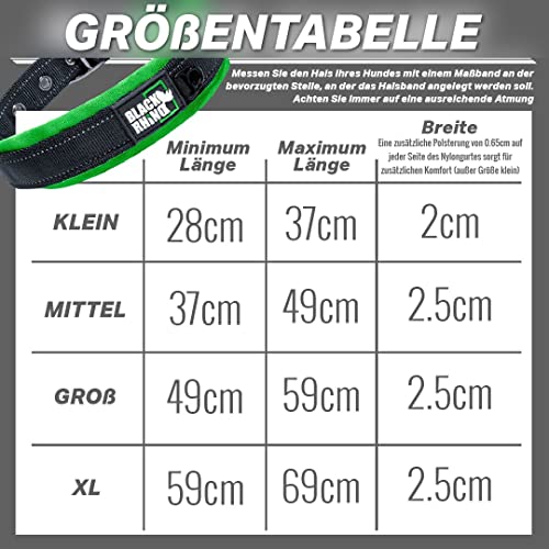 Black Rhino - Das Comfort Halsband Super Weiches Neopren Gepostertes Hundehalsband für alle Hunderassen - Hochbeanspruchbar Verstellbar Reflektierend Wetterfest (Klein, Grün/Schwarz)