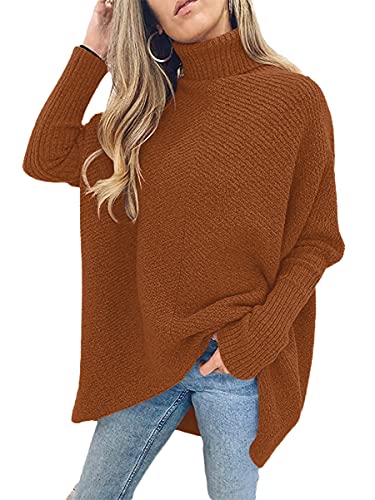 Image of ANRABESS Womens Casual Fall Sweater Turtleneck High Neck Batwing Sleeve Oversized Sweater Dress
