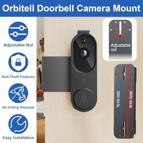 Anti-Theft Doorbell Mount No Drill Compatible with Orbitell Video Doorbell, Adjustable Mounting Bracket Holder Accessories for Apartment Rentals, Enhanced Protection Doorbell Mount Bracket - Thumbnail 5