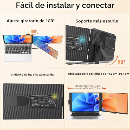 Extensor pantalla portátil 1080p IPS para trabajar con varias ventanas en portátiles de 15.6" 6