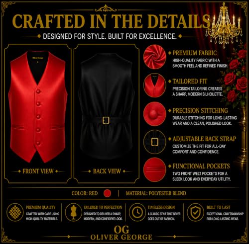Image of Oliver George 4pc Men's Solid Formal Suit Waistcoat Tuxedo Dress Vest Necktie Bowtie Handkerchief Set for Suit or Tuxedo