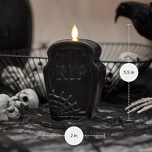 Image of Luminara Black Flameless Candle RIP Tombstone Figural (2 inch x 5.5 inch) Moving Flame Battery Operated LED Candle Lights Halloween Decoration