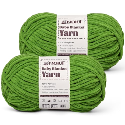 Image of Fluffy Chunky Yarn for Crocheting, Chenille Crochet Yarn 6 Super Bulky, 2 Pack of 87.9 yds /4.23 oz Baby Blanket Yarn, Soft Velvet Yarns for Knitting Amigurumi&DIY Crafts /Hats /Socks(2 Lime Green)