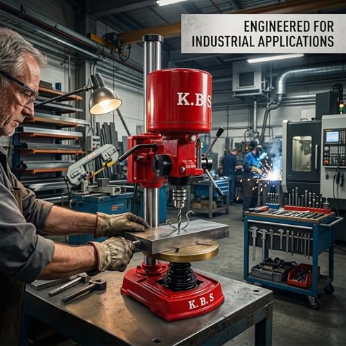 Image of K.B.S 1 Inch Heavy Duty Pillar Drill Machine, 1 HP Motor, 5 Step Speed Control, Tiltable Work Table, Cast Iron Base