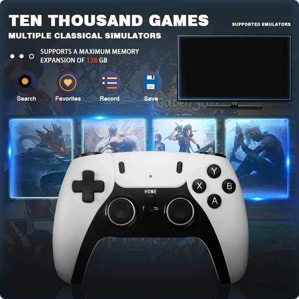 Generic Consola de Videojuegos con Mando inalámbrico Doble, 2.4G, 4K, 370,000 Juegos, 64GB, Retro, TV Blanco Arcade