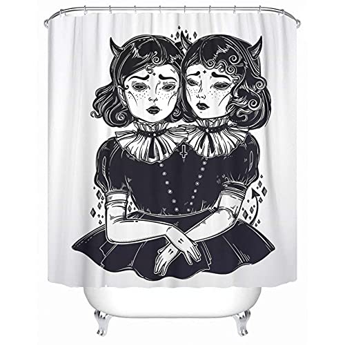 Emvency Fabric Shower Curtain with Hooks Evil Siamese Twins Female Demon Portriats Beautiful Victorian Monster Girls Vintage 72 X72  Decorative Bathroom