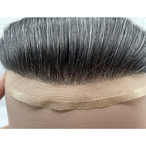 NLW Human Grey Toupee Human Full Lace Gray Hair Toupee for Men Swiss Lace Hair prosthesis hair replacement system Gents hair piece Straight hair piece for man Base 8 * 10’’(#1B20 Gray) - Image 4