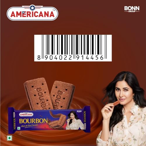 Image of Americana Premium Bourbon Chocolate Sandwich Biscuits, 150g x 8Packets - Rich Creamy Filling, Crispy Cocoa Biscuits, Vegetarian Tea Time Snack Pack Of 8