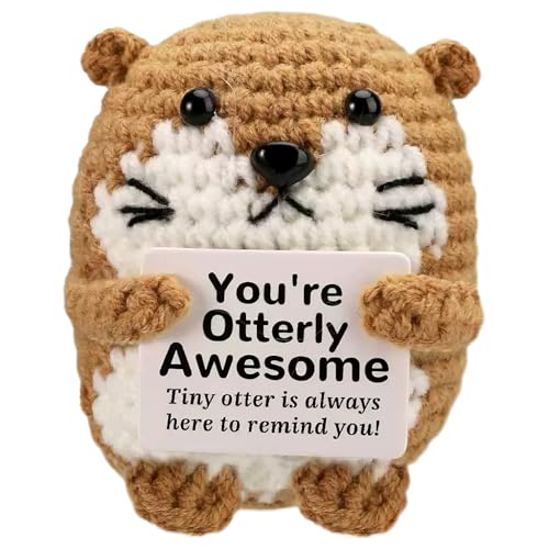 Lustiger Positiver Seeotter,Emotional Support Kuscheltier,Gehäkelter Mini-Otter Puppe,Süß Aufmunterndes Plüsch,Otter Plüschtier Geschenk mit Positiver Botschaft für Sich Freunde Kollegen Geburtstag