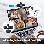 Webcam Full HD 1080P avec correction automatique de la lumière, microphone à réduction de bruit, couverture de confidentialité et objectif grand angle, caméra USB plug & play pour ordinateur de bureau/portable/Mac/PC, compatible avec Teams/Zoom/Skype/streaming