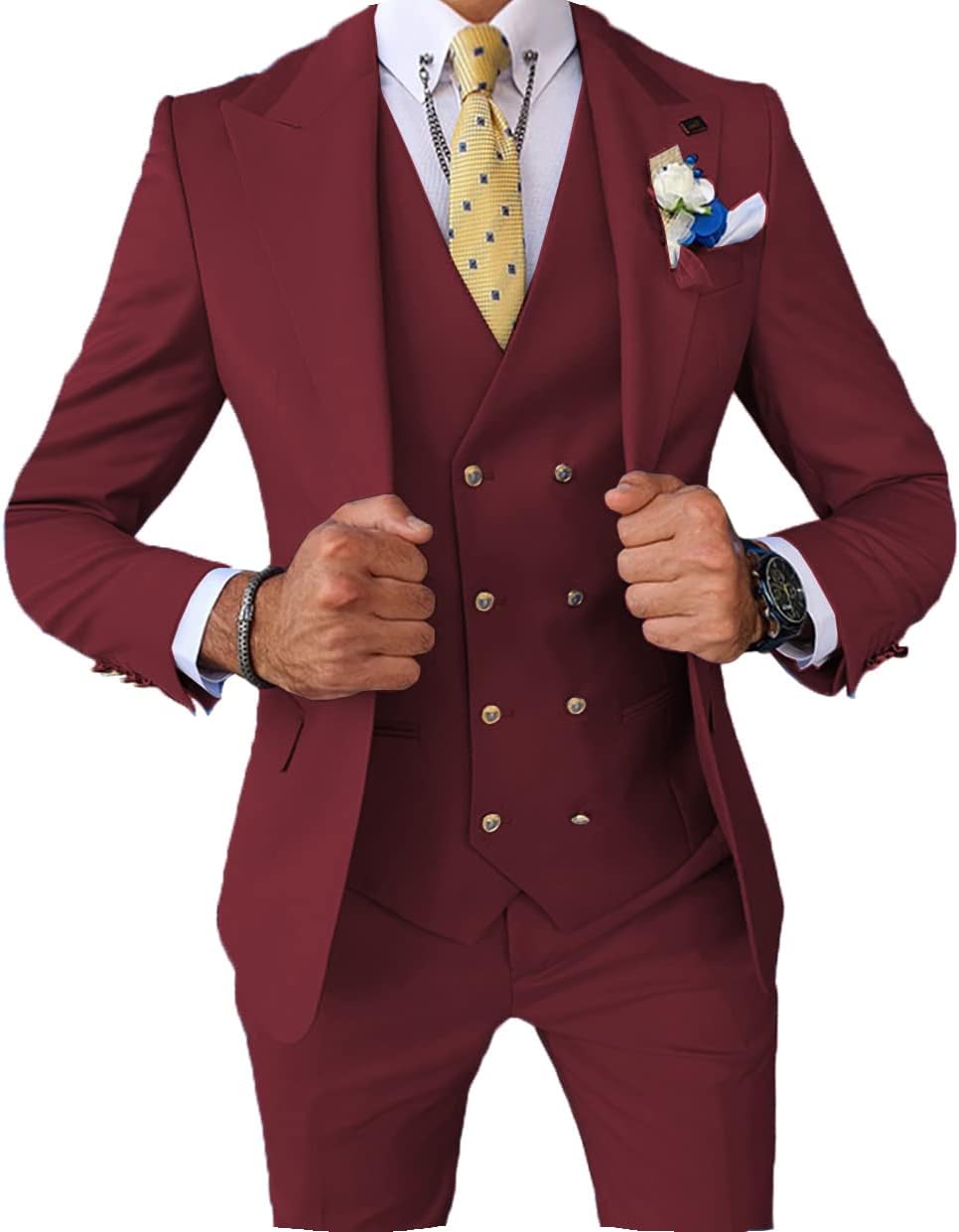 Formal Men's Suit Regular Fit 3 Piece Solid Prom Tuxedos Business Suits Set for Wedding Grooms