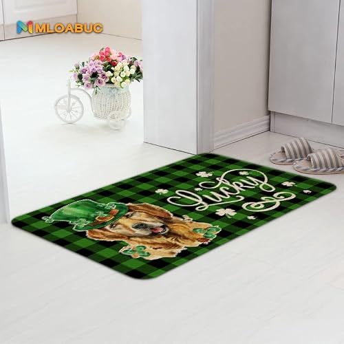 Mloabuc St. Patrick's Day Dog Door Mat Green Luck Decoration Welcome Mat Seasonal Holiday Mat Holiday Low-Profile Floor Entry Mat For Indoor Outdoor 17X30 Inch #TOP6