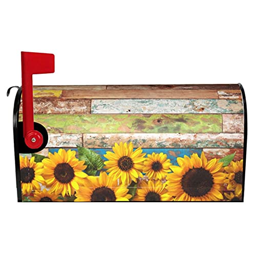 Duduho Sunflowers Mailbox Cover Magnetic Vintage Wood Board Mailbox Wraps Post Box Cover Décor 21X18 In #TOP1