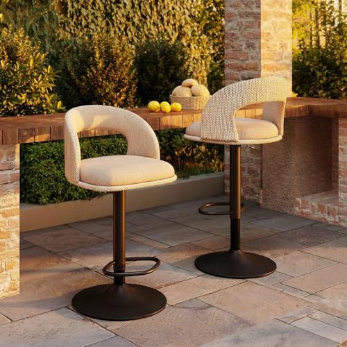 2er-Set Outdoor Barhocker mit wasserdichten Bezügen verstellbare Terrassenhocker mit hohler Rückenlehne drehbare Barhocker in Tresenhöhe für Garten und Hof wetterfestes Textilene-Stoff PU-Beige