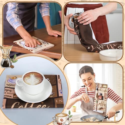 Image of Bencailor 6 Pcs Coffee Kitchen Towels Decorative Sets Dish Towels Absorbent Fast Drying Hand Tea Vintage Hanging Reusable Cleaning Dishcloths for Cooking Farmhouse Bathroom Accessory