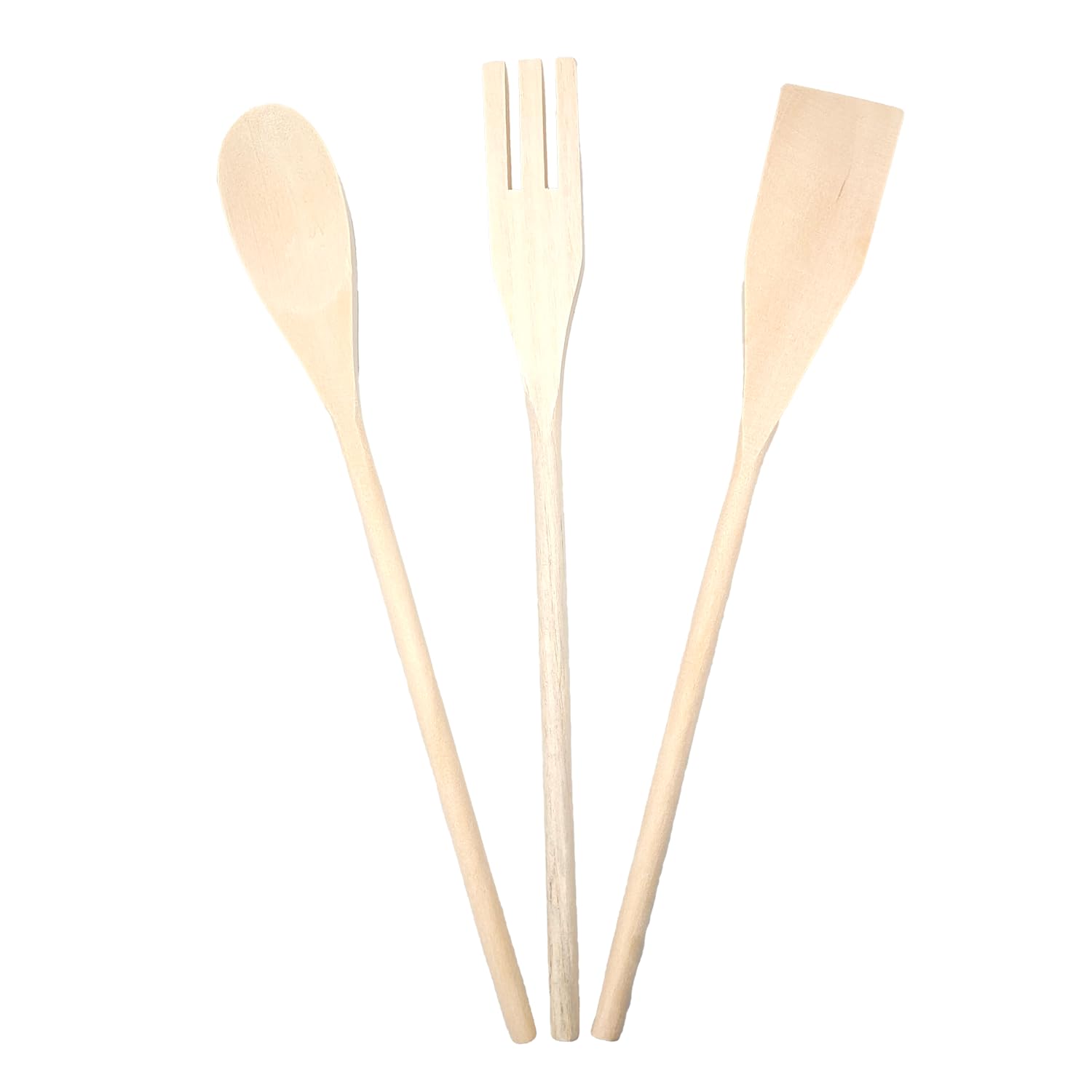 3 x Beech Wood Cooking Utensils, Spoon Set Spoon Fork for Roasting and Baking, 12" One Piece Design