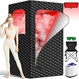 Portable Infrared Sauna, 160 LEDs Red Light Sauna Box, Steam Sauna Tent with 3L Steamer, 15 Heating Levels for Home Spa, Relaxation, Detoxification, Muscle Relief, Indoor & Outdoor, 32' x 32' x 71'
