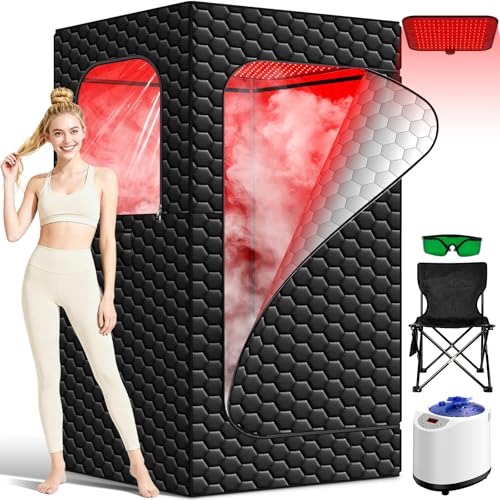 Portable Infrared Sauna, 160 LEDs Red Light Sauna Box, Steam