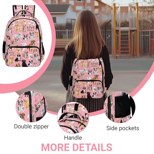Dogs Backpack for Kids Boys Girls, Cute Backpack for School Outdoor Travel 16.5inch, Gifts for Dogs Lover (Pink)3