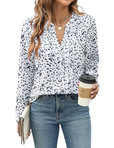 Blooming Jelly Women's Dressy Casual Blouses Business Work Tops Long Sleeve V Neck Pleated Shirts 2025 Fall Outfits