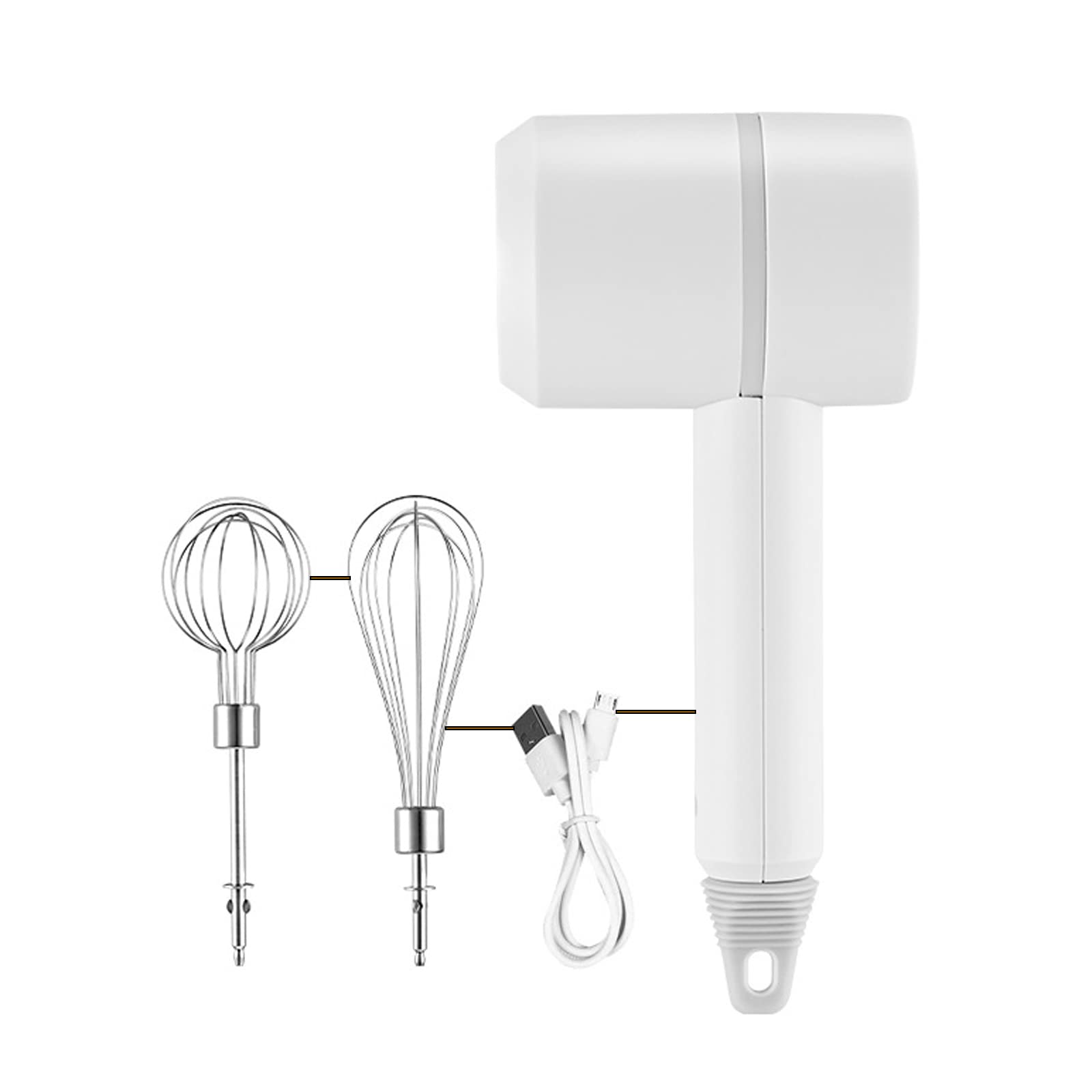 Batidora De Mano Batidora Eléctrica Inalámbrica USB Batidora Eléctrica De Mano Recargable con 2 Varillas Batidoras, para Batir Crema, Hacer Pasteles, Hornear,White