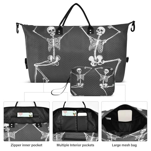 Large Travel Duffel Bag, Skeleton Dance Funny Sport Tote Gym Bag, Shoulder Weekender Overnight Bag for Women Men, Carry On Luggage with Toiletry Bag2