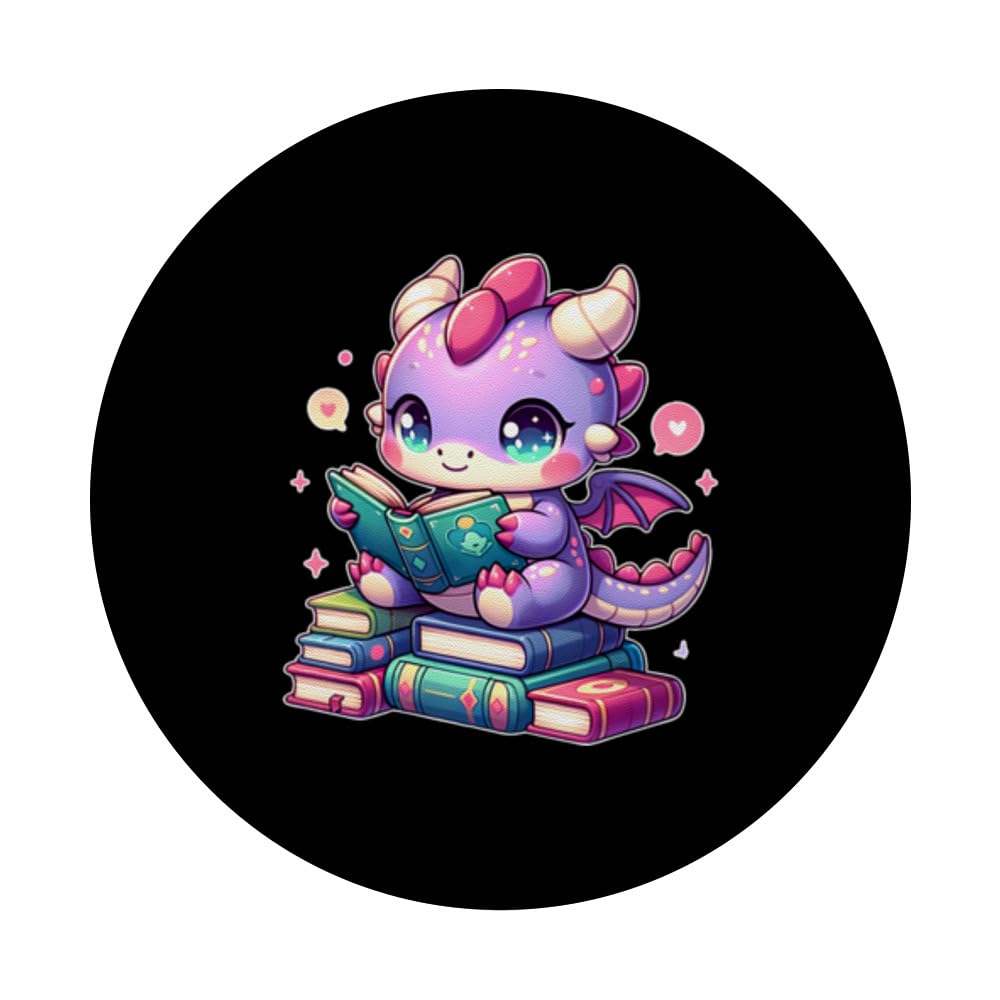 I am the book dragon Bookworm Reading Book Lover PopSockets Swappable PopGrip, Black - Image 3