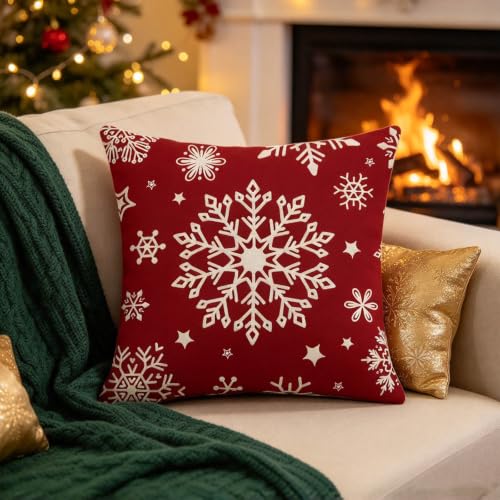 Set of 4 Christmas Pillow Covers 18 x 18 Inch Christmas Snowflakes Tree - image 4