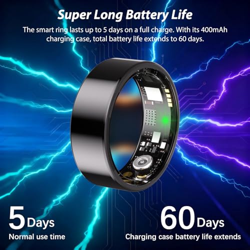 Image of Smart Ring for Women Men Fitness Ring with Heart Rate, Blood Oxygen, Sleep Monitor, Step Tracker, IP68 Waterproof Health Ring for iOS & Android,No Subscription Fee (Black, 8#)