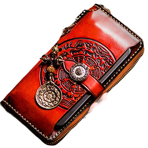 Daifuku First layer cowhide Zip Around Wallet Zipper Clutch Purse Coin Card Slots Collection wallet for men and women (C)