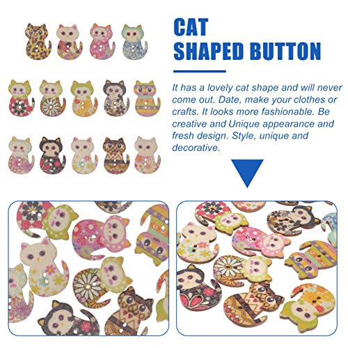 Tinksky Wooden Buttons Multicolored Cat Shaped 2 Holes Wood Printing Sewing Buttons For Sewing And Crafting Diy, Pack Of 50 (Mixed Color) #TOP4