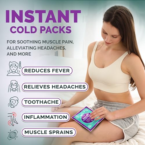Disposable Instant Ice Cold Packs (6” x 5”) Bulk 50 Pack | Cold Compress Ice Pack for Pain Relief, First Aid & Outdoor