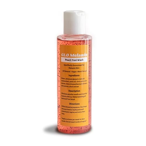 GLO Melanin Peach Yoni Wash con aloe vera, lavado femenino totalmente natural para mujeres, equilibrio de pH, jabón higiénico de lavado de vagina