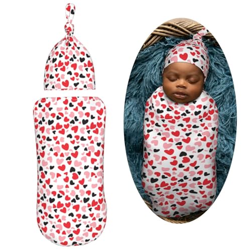 Image of Leopard Print with Heart Newborn Swaddle Blankets Hat Sets Soft Baby Receiving Blanket Swaddle Sack for Baby Shower Infant Boy Girl Gift