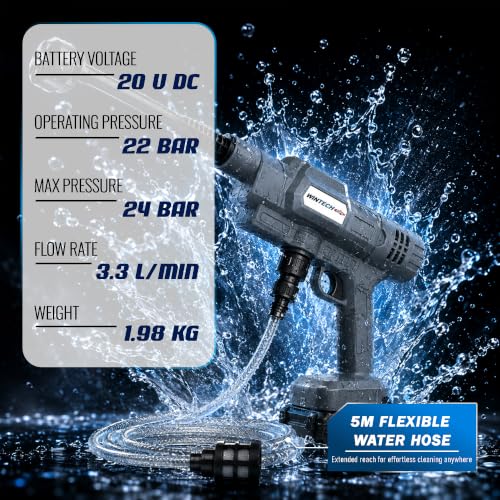 Image of WT CW20-24, 20V Cordless High Pressure Washer, 24 Bar Max Pressure, 3.3L /Min Flow Rate, 2 x 2.0Ah Li-Ion Batteries & Fast Charger, 6 Months Warranty