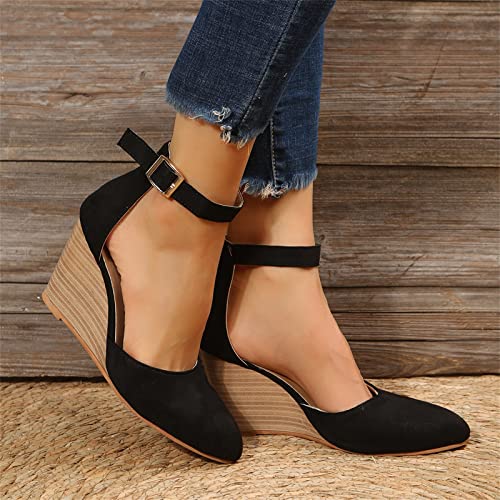 Womenyiaor Womens Closed Toe Sandals Women Summer Sandals 2023 Casual Ankle Strap Closed Toe Espadrilles Wedge Sandals (A-Black, 7)2