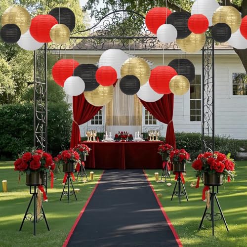 Image of Black Red White Paper Lanterns Decorative 12pcs Party Hanging Decorations for Party Bridal Shower Wedding Baby Shower Graduation Anniversary Room Decor