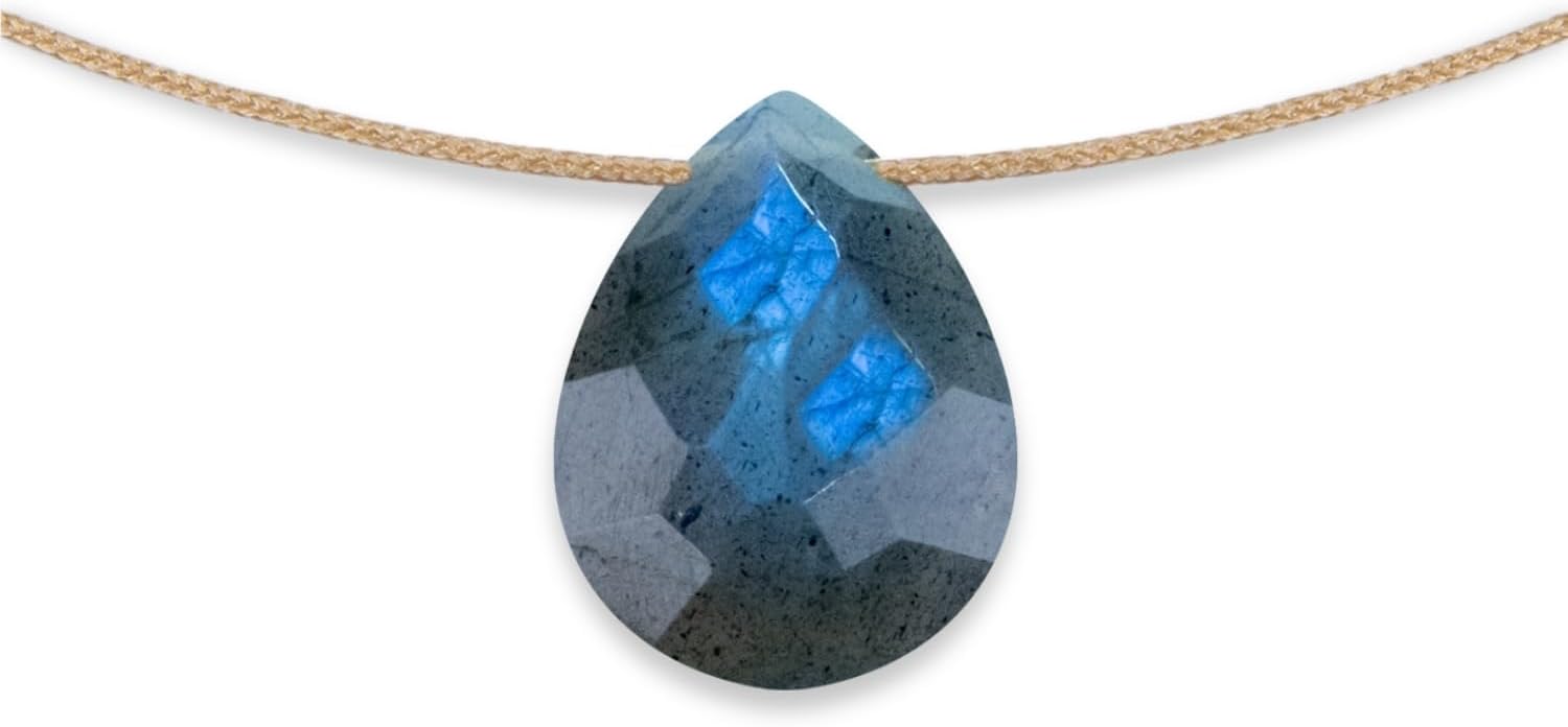 Sol N Touch Emotions N Touch Series - Natural Gemstone Necklaces for Women - Pear Cut Faceted Cute Necklaces Gifts for Women & Teens - 17"-19" long Nylon-coated Monofilament 0.03" thick Cord