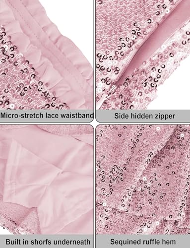 Women’s Sequin Ruffle Mini Skirt Sparkly High Waist Glitter Flowy Skirt Layered Shiny Party Club Short Skirts - Image 4