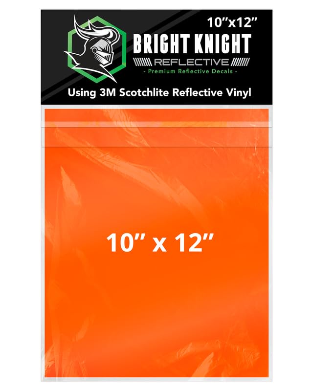 Image of Bright Knight Decals Orange 3M Reflective Tape - 10x12 Flat Sheet Vinyl Motorcycle Helmet Stickers, Waterproof Safety Vinyl Wrap, Reflective Stickers for Helmet, Hard Hats, Cars, Bikes & Rims