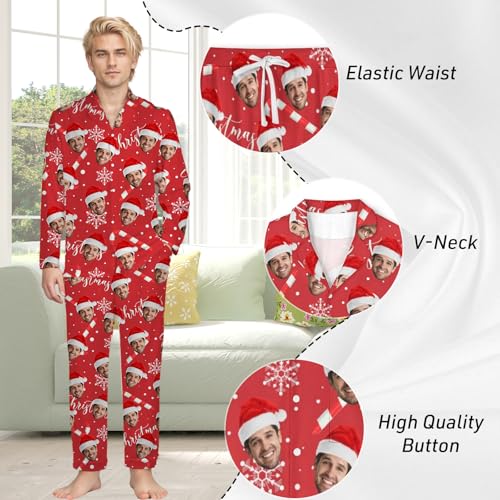 Custom Face Pajamas Set, Personalized Long Sleeve Pajamas for Women Men Family, Customized Matching Sleepwear Gifts3