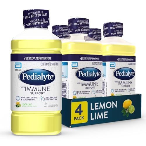 Image of Pedialyte with Immune Support Electrolyte Solution, Hydration Drink with Zinc, Selenium, and Magnesium, Lemon Lime, 1 Liter, Pack of 4