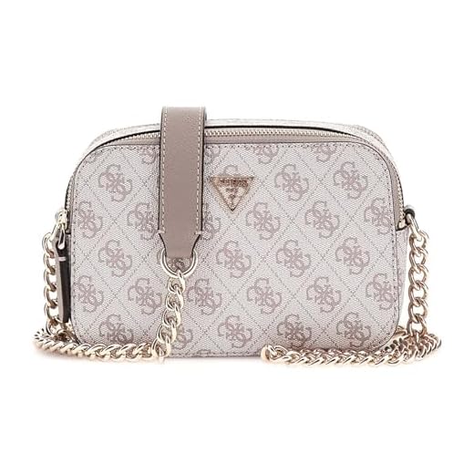 GUESS bolso bandolera Noelle II Crossbody Camera Bag Dark Taupe Logo rosa