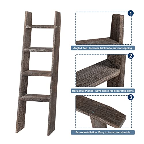 Natsukage Blanket Ladder Rustic Wooden Ladder Farmhouse Blanket Ladder Decorative Ladder Shelf For Living Room Bathroom Bedroom Wall Leaning Ladder Shelf Stand (48" X 22", Rustic Walnut) #TOP3