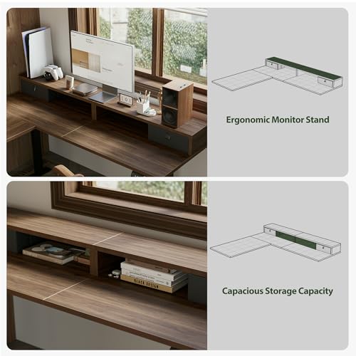 Image of Agilestic L Shaped Electric Standing Desk with 2 Drawers, 63 Inch Ergonomic Adjustable Height Desk with Storage, Corner Desk Sit Stand up Computer Table for Work Office Home, Dark Walnut