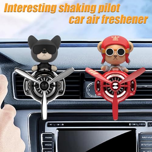 Image of 2Pcs Car Air Fresheners, Cute Bear Pilot Automotive Air Outlet Creative Car Perfume Diffuser, Automotive Accessories Air Vent Decoration with 8 Fragrant Tablets (Black 2+Red 1)