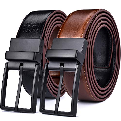 Image of beltox fine Men's Dress Belt Leather Reversible 1.25 inch Wide Rotated Buckle Gift Box