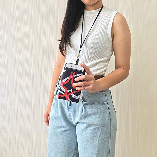 Image of Neoprene Neck Cell Phone Sleeve Bag Pouch w / Clip (Black Heart Pattern) | Tainada small shockproof water-resistant, lightweight cellphone pocket holder carrier, w / adjustable lanyard and carabiner