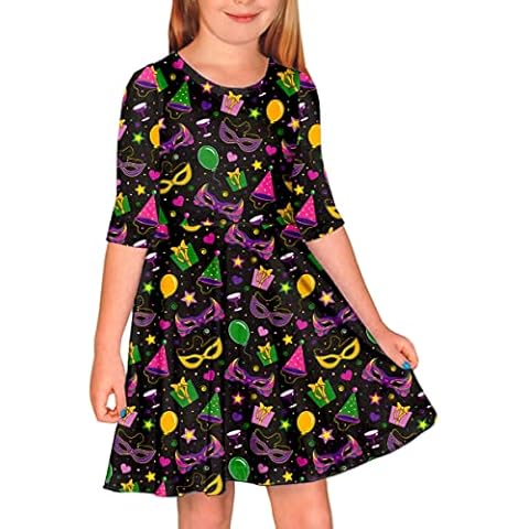 Remimi Girls St. Patrick's Day Dress Valentine's Day Holiday Skater Twirly Dresses 3-14 Years, Mardi Gras Purple, 3-4T Cover