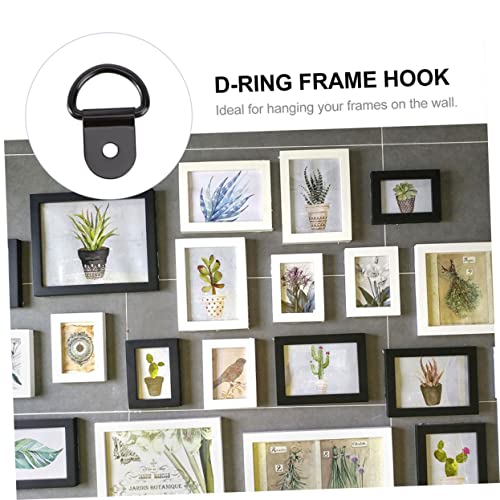 Image of Angoily 60pcs Black D-Ring Buckle Hooks Sturdy Hanging Hardware for Picture Frames d Hooks Strong Adhesive